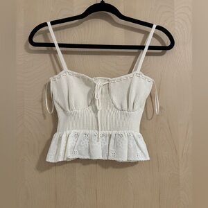 Zara Cream Knit Camisole with Lace Hem